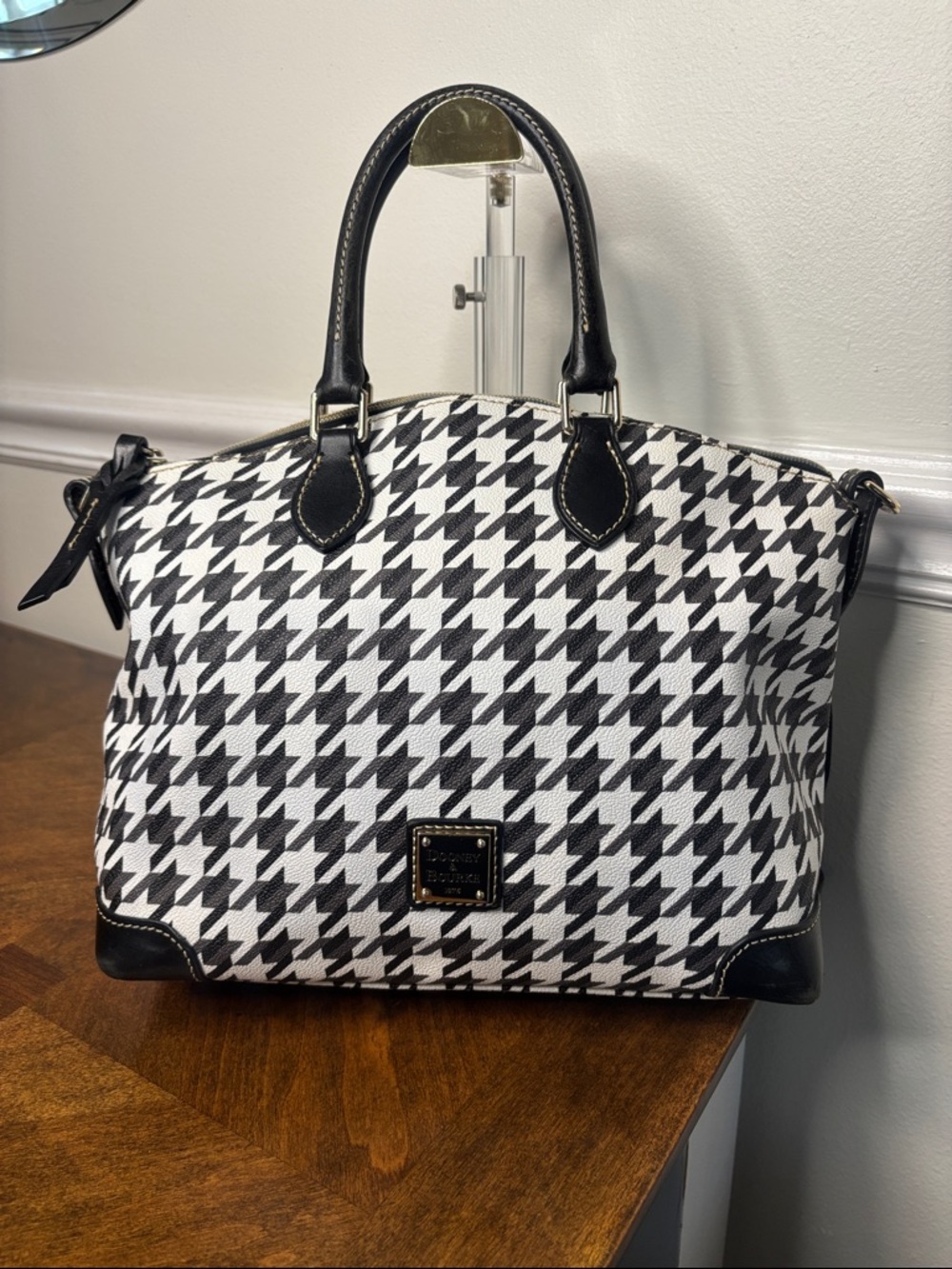 Dooney & Bourke Black and White Houndstooth Tote - Picture 2 of 16